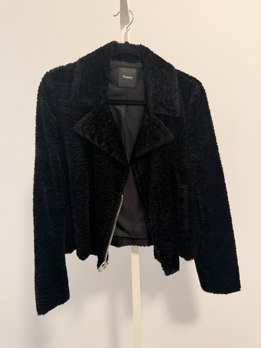 Theory Black Faux Fur Moto Jacket - Size 4